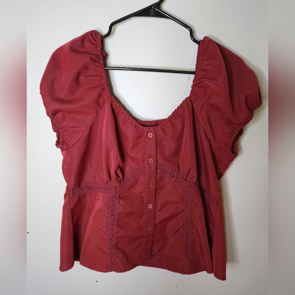 SHEIN Burgundy Blouse with Lace Detail- Elegant Vibes🥰